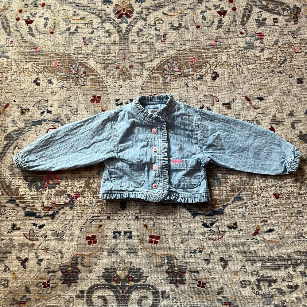 Girls Vintage OshKosh B’gosh Blue Cotton Jacket with Pink Buttons Size 2T